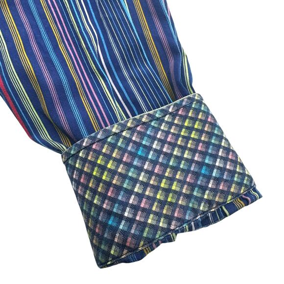 TAILORBYRD Mens XL Button up Shirt Long Sleeve Rainbow Stripe Contrast Flip Cuff - Picture 4 of 11